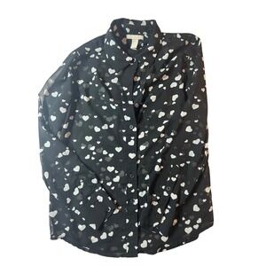 Banana Republic Sheer Blouse Heart Print Long Sleeve Button Down Top S